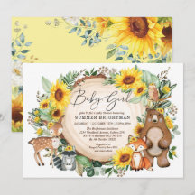 Woodland Sunflower Forest Animals Baby Girl Shower