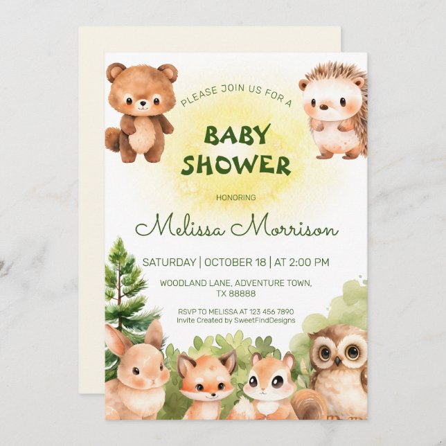Invitación Woodland Sunshine Baby Boy Shower (Anverso / Reverso)