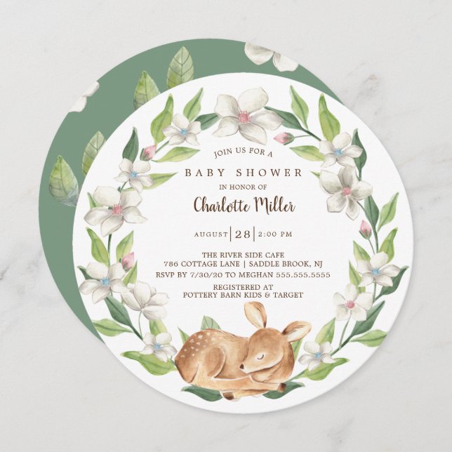 Invitación Woodland Sweet Deer Baby Shower (Anverso / Reverso)