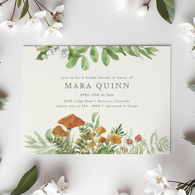 Invitación Woodland Toadstool Greenery Bridal Shower (Subido por el creador)