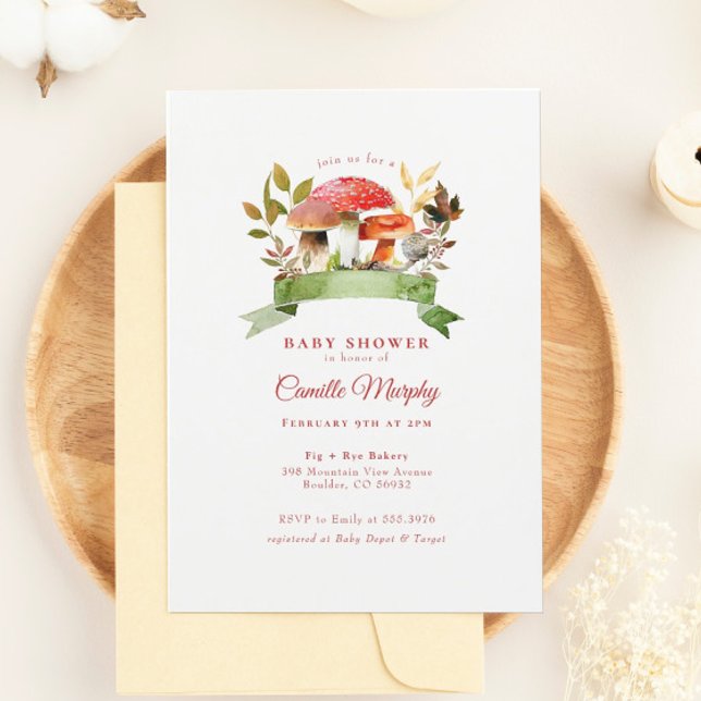 Invitación Woodland Toadstool Mushroom Red Baby Shower (Subido por el creador)