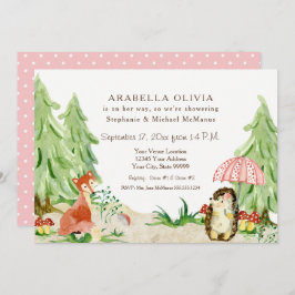 Invitación Woodland Tree Forest Fox Hedgehog Chica Baby Showe