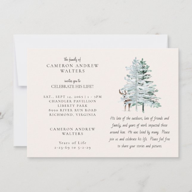 Invitación Woodland Trees Celebration of LIfe (Anverso)