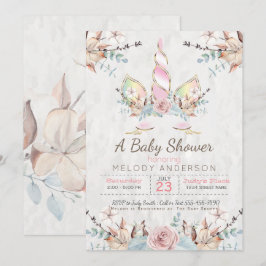 Invitación Woodland Unicorn Baby Shower Pink