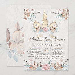 Invitación Woodland Unicorn Virtual Baby Shower Gold