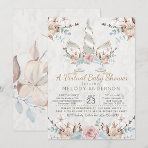 Invitación Woodland Unicorn Virtual Baby Shower Silver