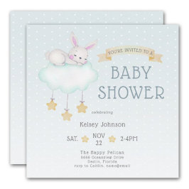Invitación Woodland Watercolor Bunny Light Baby Shower Verde 
