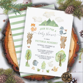 Invitación Woodland Watercolor Forest Animals Baby Shower