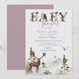 Invitación Woodland Watercolor Forest Baby Shower