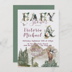 Invitación Woodland Watercolor Forest Mountain Baby Shower