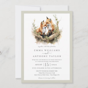 Invitación Woodland Watercolor Fox Couple Boda