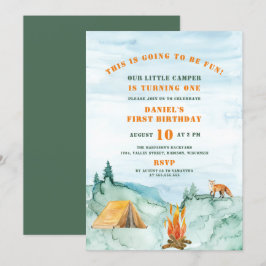 Invitación Woodland Watercolor Pequeño Camper Primer Cumpleañ