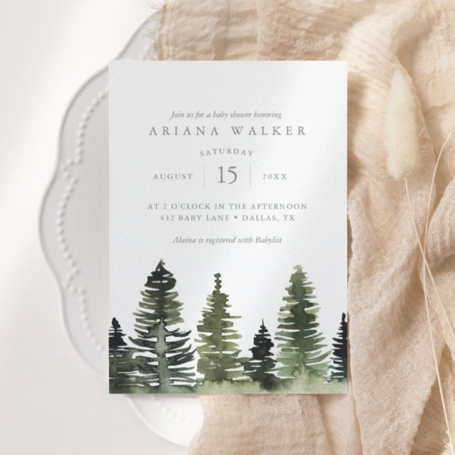 Invitación Woodland Watercolor Pine Trees Baby Shower (Subido por el creador)