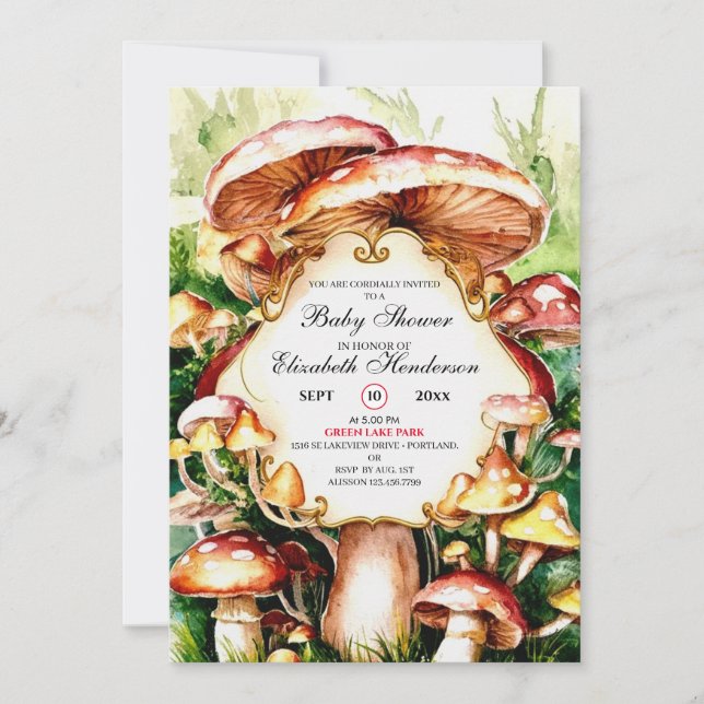 Invitación Woodland Whimsical Mushroom Baby Shower (Anverso)