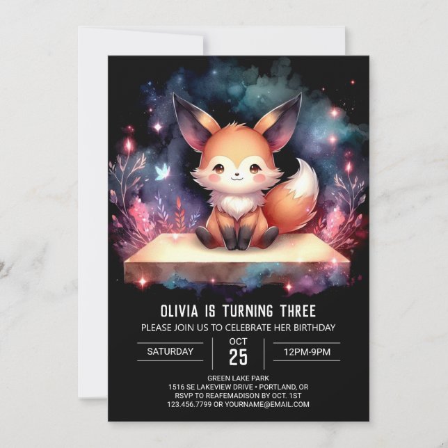 Invitación Woodland Wild Fox Birthday digital (Anverso)