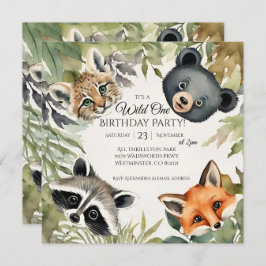 Invitación Woodland Wild One First Birthday Fiesta
