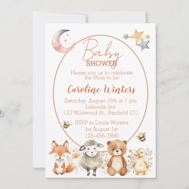 Invitación Woodland Wildlife Baby Shower (Anverso)