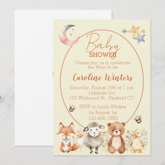 Invitación Woodland Wildlife Baby Shower (Anverso / Reverso)