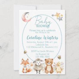Invitación Woodland Wildlife (Blue) Baby Shower
