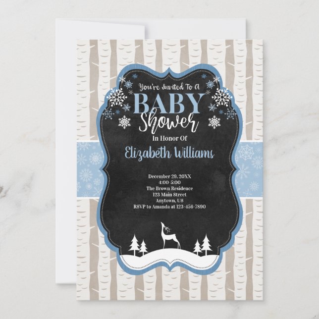 Invitación Woodland Winter Baby Shower (Anverso)