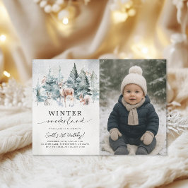 Invitación Woodland Winter Onederland 1st Birthday Photo