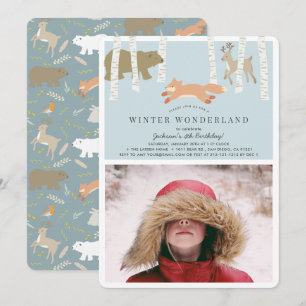 Invitación Woodland Winter Wonderland Blue Photo Birday