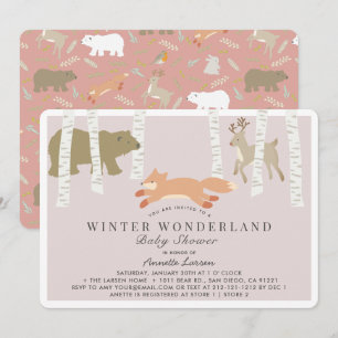Invitación Woodland Winter Wonderland Pink Baby Shower