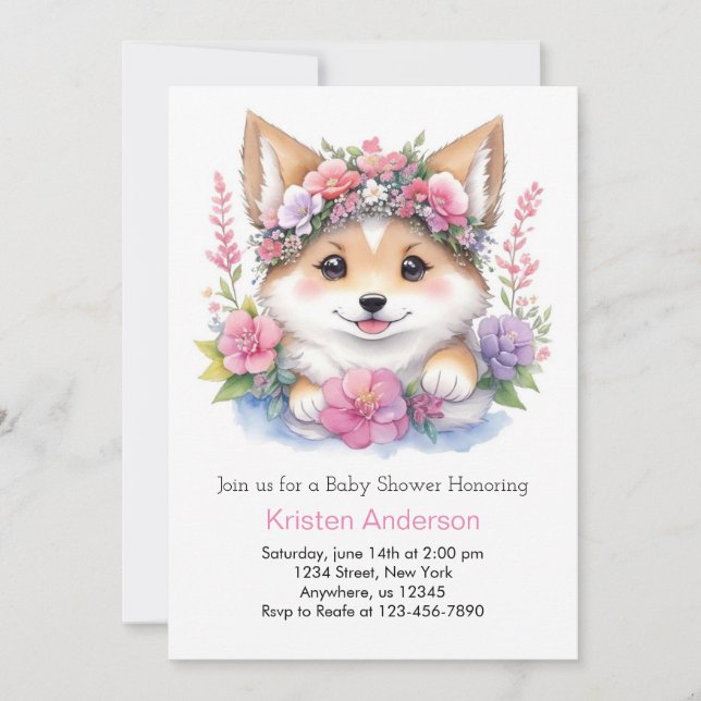 Invitación Woodland Wolf Dreams: Chica Baby Shower (Anverso)