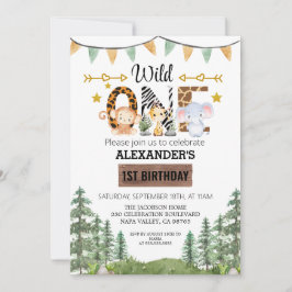 Invitación Woodland Wonder Jungle Safari primer cumpleaños