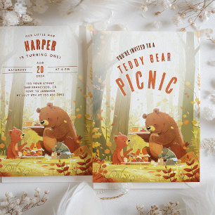 Invitación Woodland Wonder - Teddy Bear Picnic Primer Cumplea