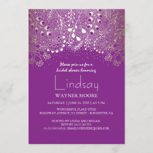 Invitación Woodland - Wonderland Purple Gold Bridal Shower