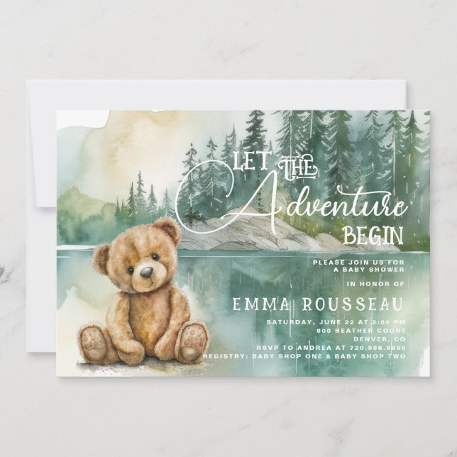 Invitación Woodlands Teddy Bear Baby Shower (Anverso)
