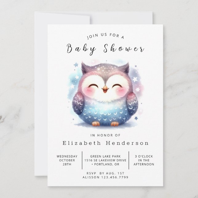 Invitación Woods Editable Owl Baby Shower (Anverso)