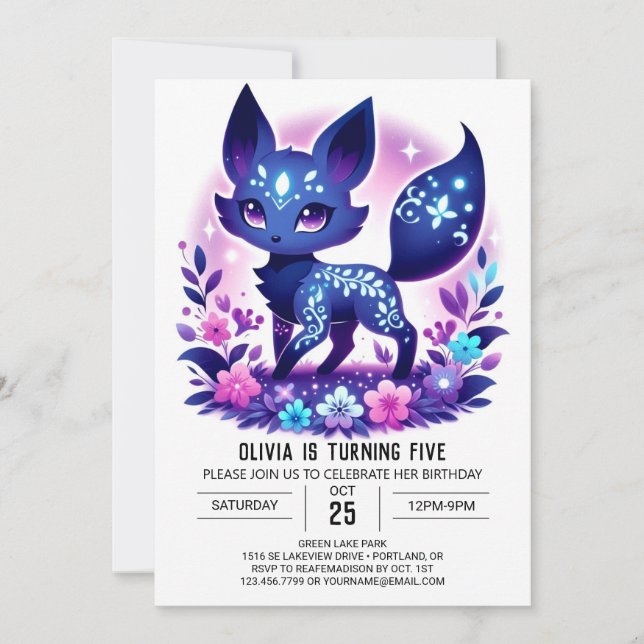 Invitación Woods Majestic Fox Digital Birday (Anverso)