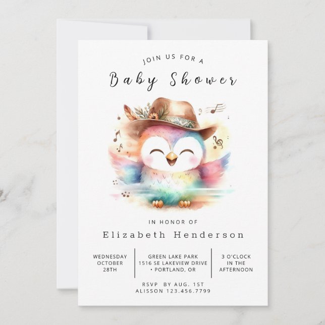 Invitación Woods Online Owl Baby Shower (Anverso)