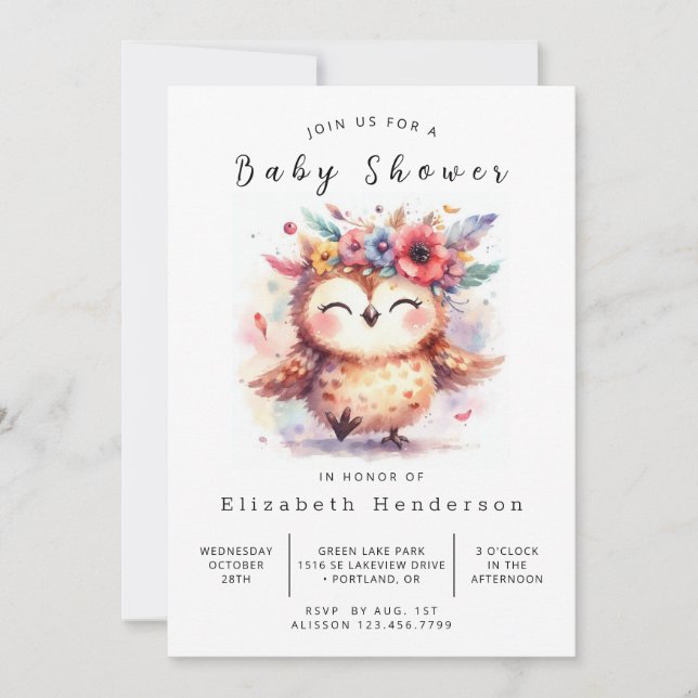 Invitación Woods Personalizado Owl Baby Shower (Anverso)
