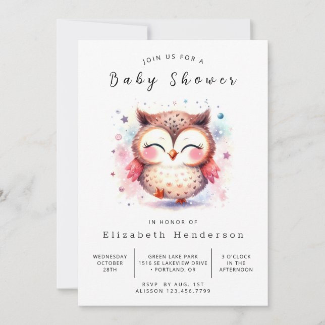 Invitación Woods Printable Owl Baby Shower (Anverso)