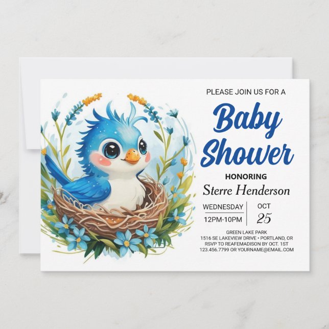 Invitación Woods Songbird Bird Boy Baby Shower (Anverso)