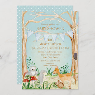 Invitación Woodsy Boho Animal Deer Fox Rabbit Owl Baby Shower