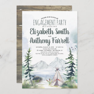 Invitación Woodsy Mountains Adventure Boho Engagement Party