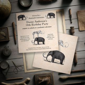 Invitación Wooly Mammoth Good Times Boys fiesta de cumpleaños