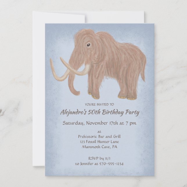 Invitación Wooly Mammoth Personalizado Birthday Party (Anverso)