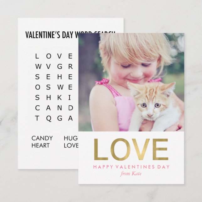 Invitación Word Search Game Photo Classroom Valentines (Anverso / Reverso)