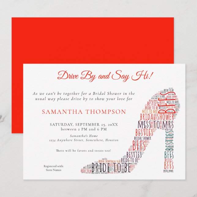 Invitación WordArt Stiletto Red Drive Por Say Hi Bridal Showe (Anverso / Reverso)