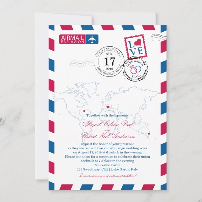 Invitación World Localizaciones Italia Boda Airmail (Anverso)
