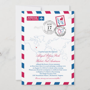 Invitación World Map Virginia USA Airmail Boda