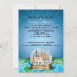 Invitación World Travel Bar Bat Mitzvah Snow Globe