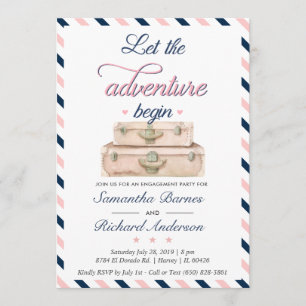 Invitación World Travel Engagement Suitcase Adventure Navy