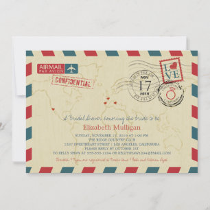 Invitación World Traveller Airmail   Bridal Shower