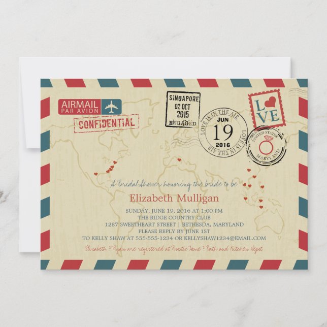 Invitación World Traveller Airmail | Bridal Shower (Anverso)